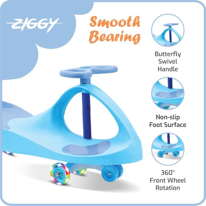 Ziggy Swing Car Blue Kids Ride-On Car with LED Wheels