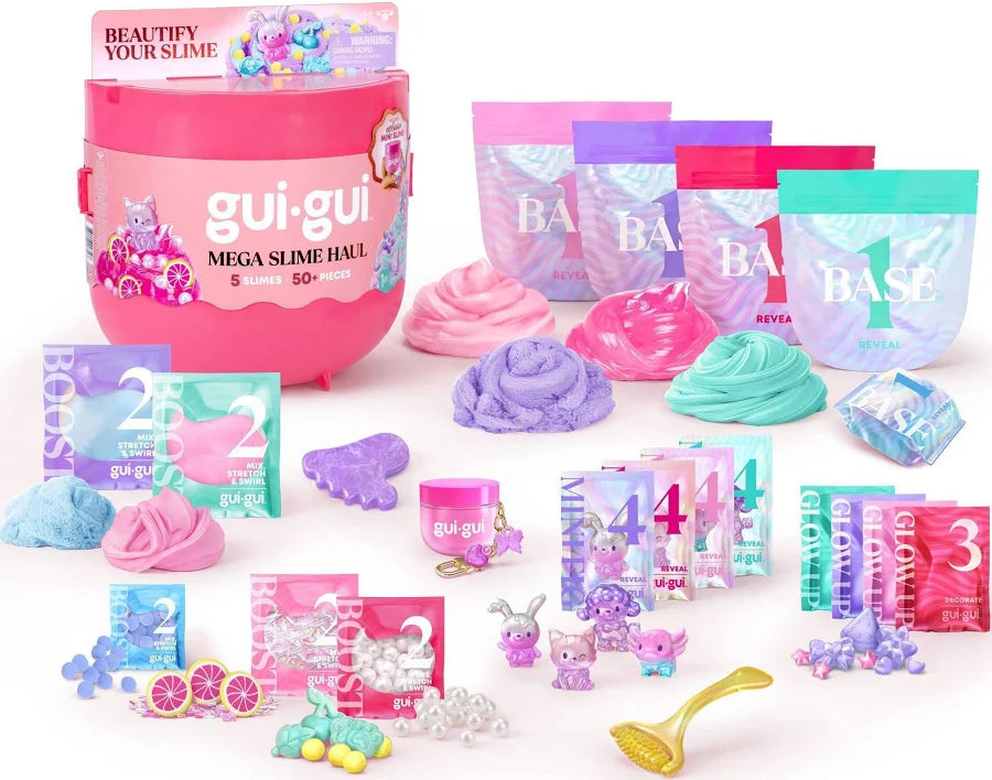 Gui Gui Mega Slime Haul 5-Piece Slime Kit with 50 Mix-In Elements for Kids Creative Sensory Play